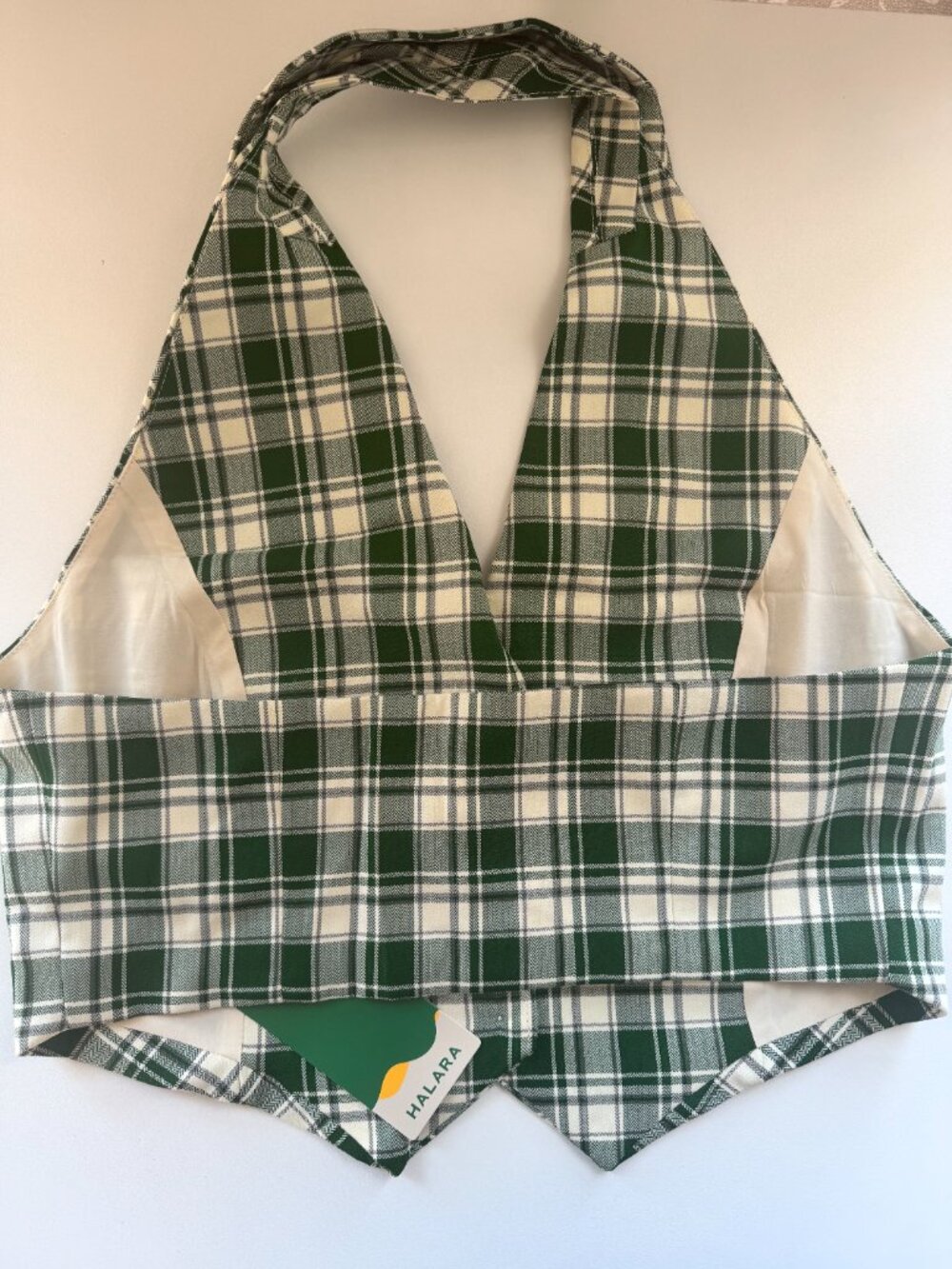 Halara Green Plaid Halter Vest Top Size M NWT Preppy Academia - Picture 4 of 6